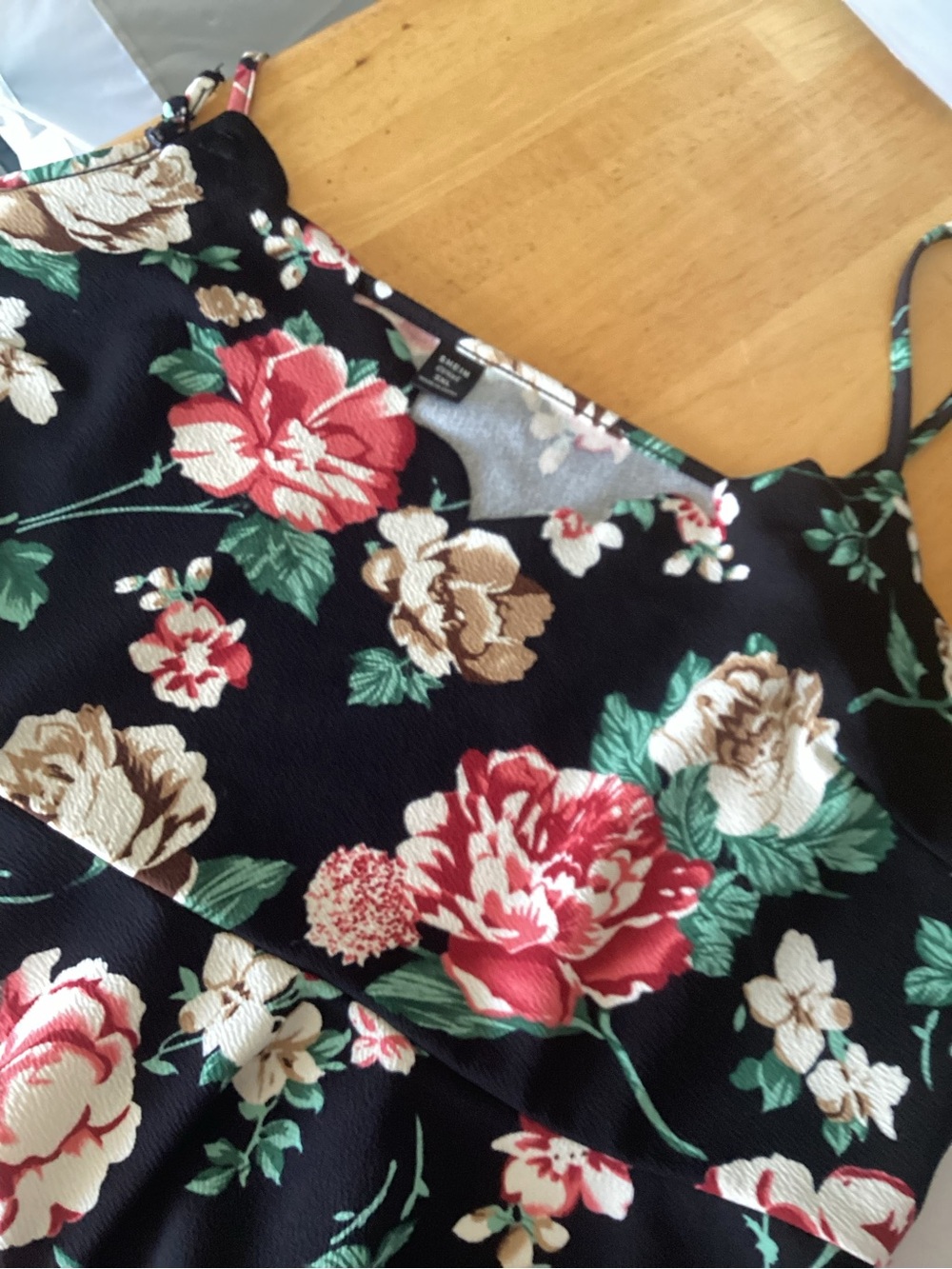 SHEIN Black Floral Curve Dress with Red and Cream Blooms